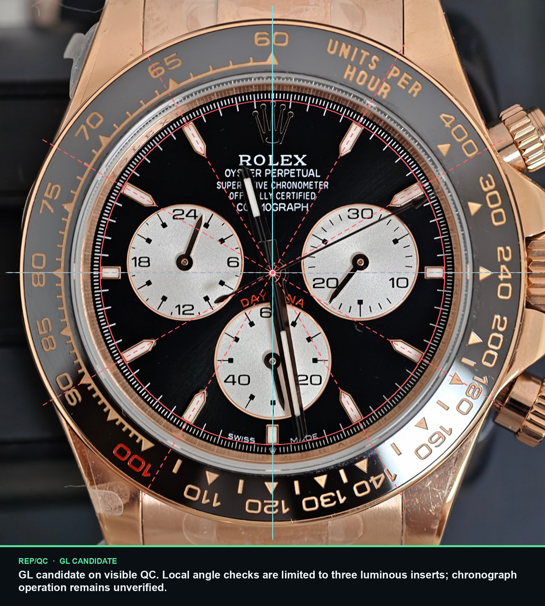 QF Le Mans Daytona · rose gold · VS976388 dial alignment summary