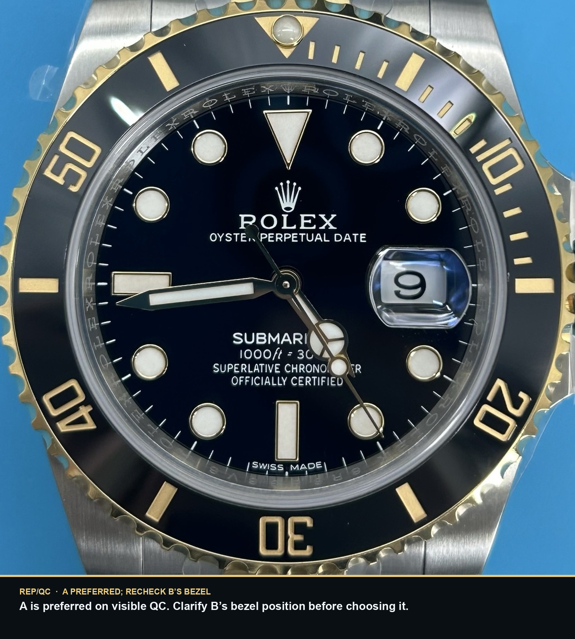 Two-tone Submariners dial alignment summary