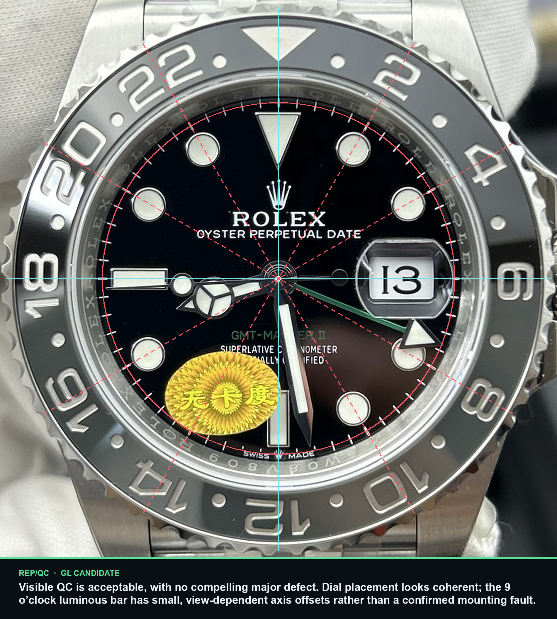 VS GMT-Master II · 6W08V809 dial alignment summary